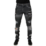 Dolce & Gabbana Dark Gray Tattered Cotton Skinny Denim Jeans PAN75173-48