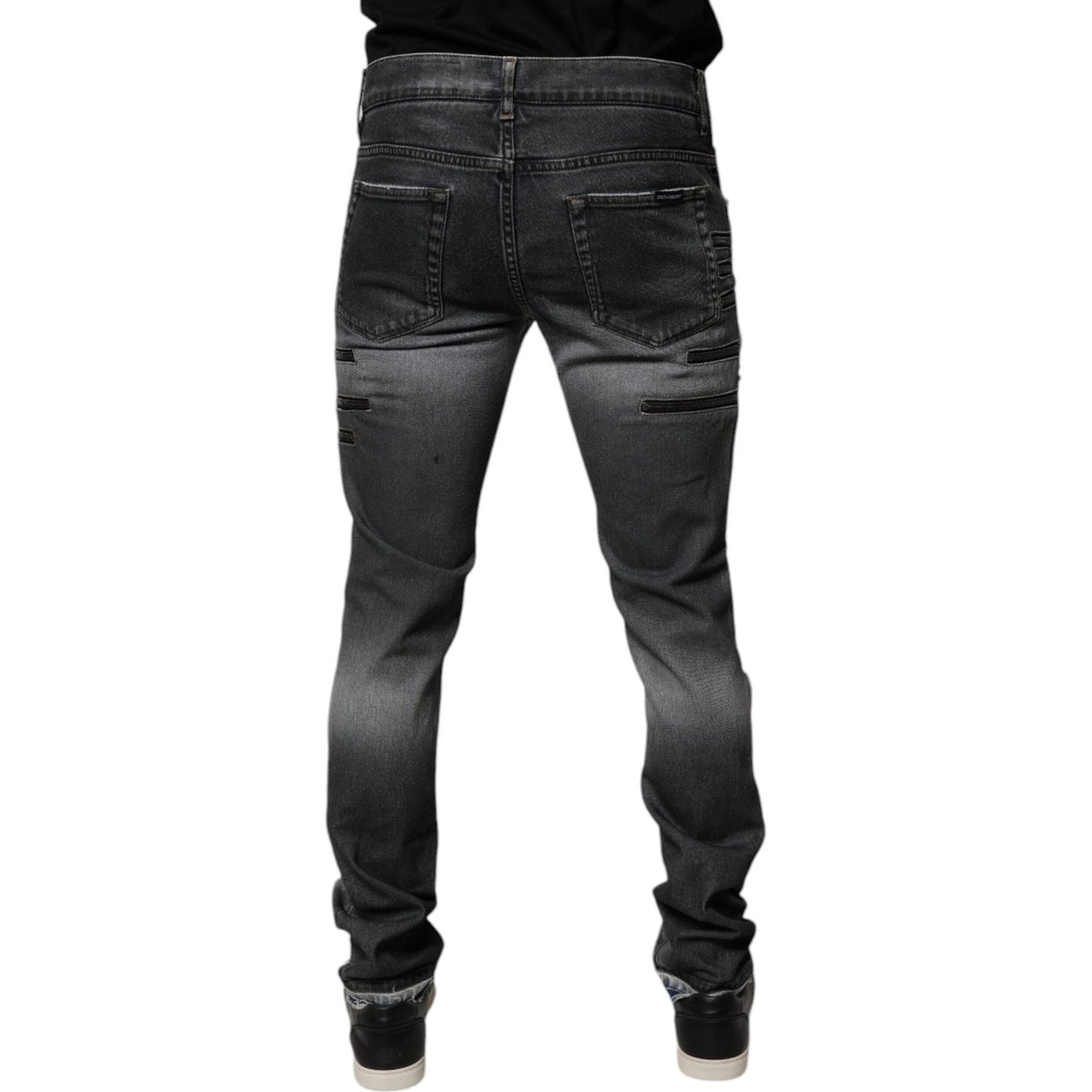 Dolce & Gabbana Dark Gray Tattered Cotton Skinny Denim Jeans PAN75173-48