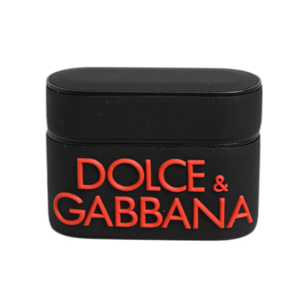 Dolce & Gabbana Black Orange Silicone Embossed Logo Airpods Case SMY10656