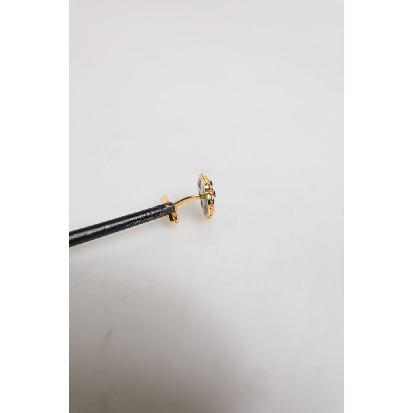 Dolce & Gabbana Gold Brass Blue Enameled Flower Cufflink