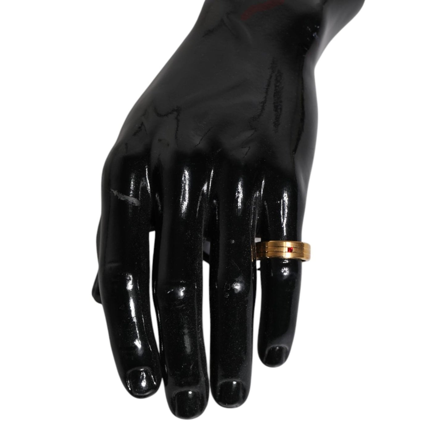 Dolce & Gabbana Gold Tone Brass Red Crystal DG Logo Ring