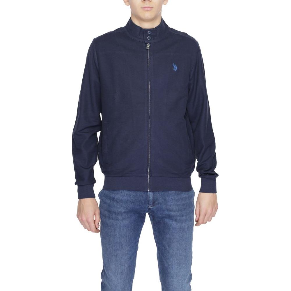 U.S. Polo Assn. blue cotton jacket with front zip and high collar, ideal for style and comfort in spring and autumn.