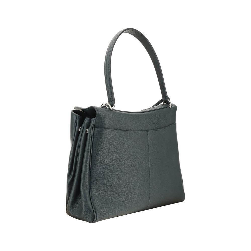 Balenciaga Rodeo Leather Shoulder Bag with top handle, front flap closure, and keychain detail, shown in side view.