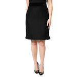 Dolce & Gabbana Black Wool Fringe High Waist Pencil Mini Skirt
