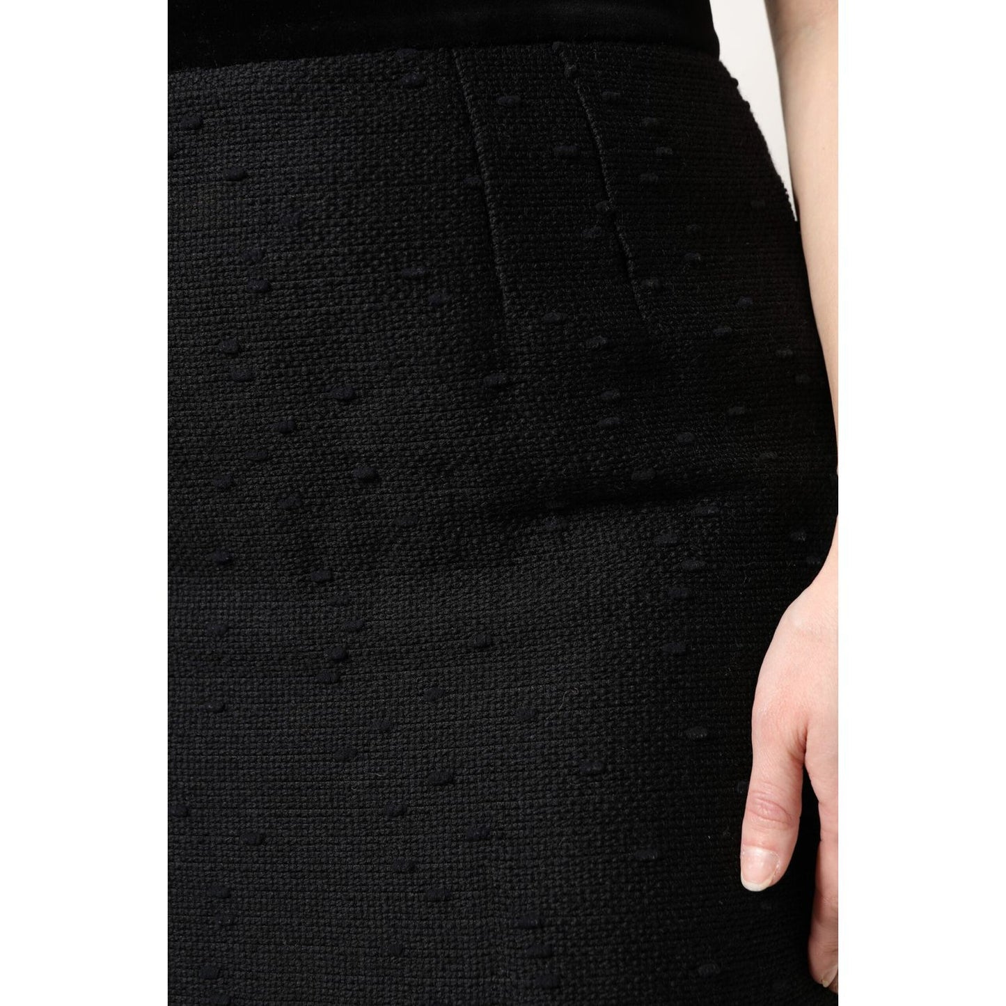 Dolce & Gabbana Black Wool Fringe High Waist Pencil Mini Skirt