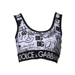Dolce & Gabbana White Graffiti Print Logo Band Sports Bra Top