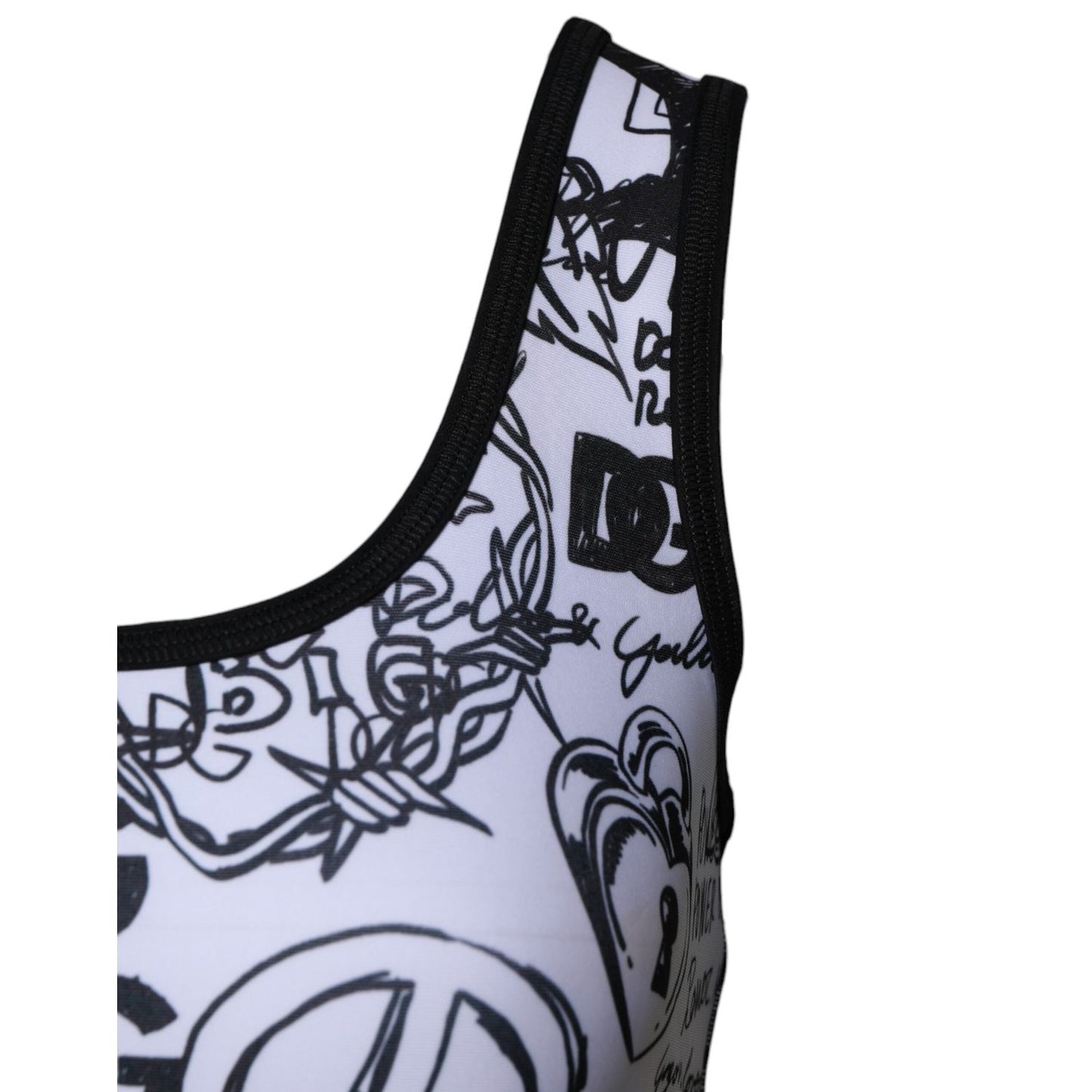Dolce & Gabbana White Graffiti Print Logo Band Sports Bra Top