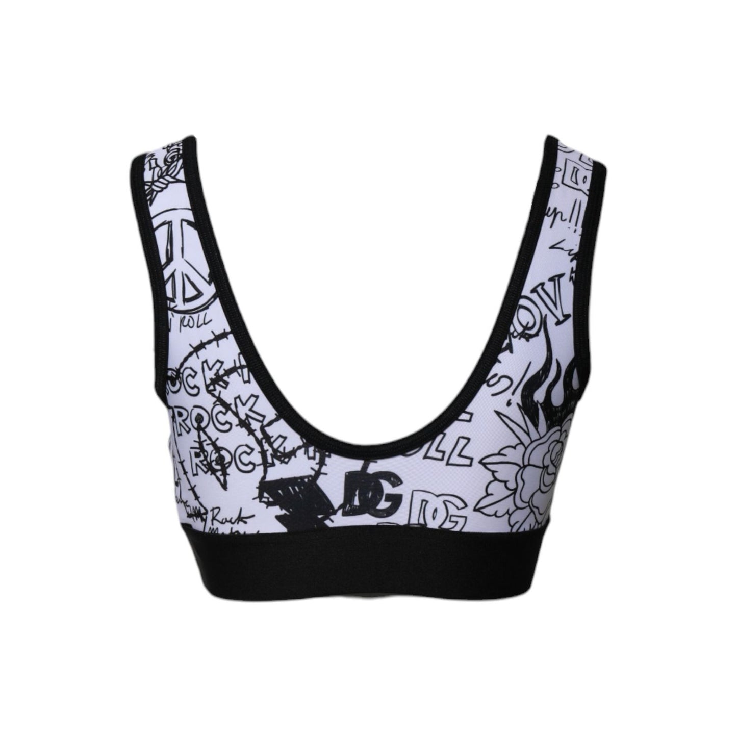 Dolce & Gabbana White Graffiti Print Logo Band Sports Bra Top