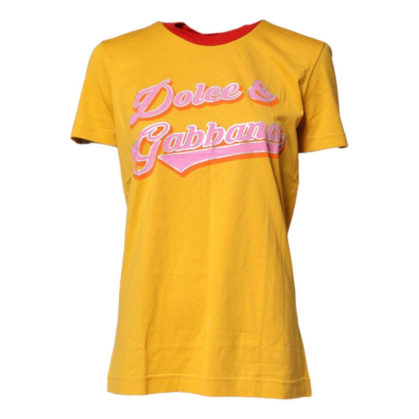 Dolce & Gabbana Yellow Printed Cotton Short Sleeves T-shirt TSH87141-38