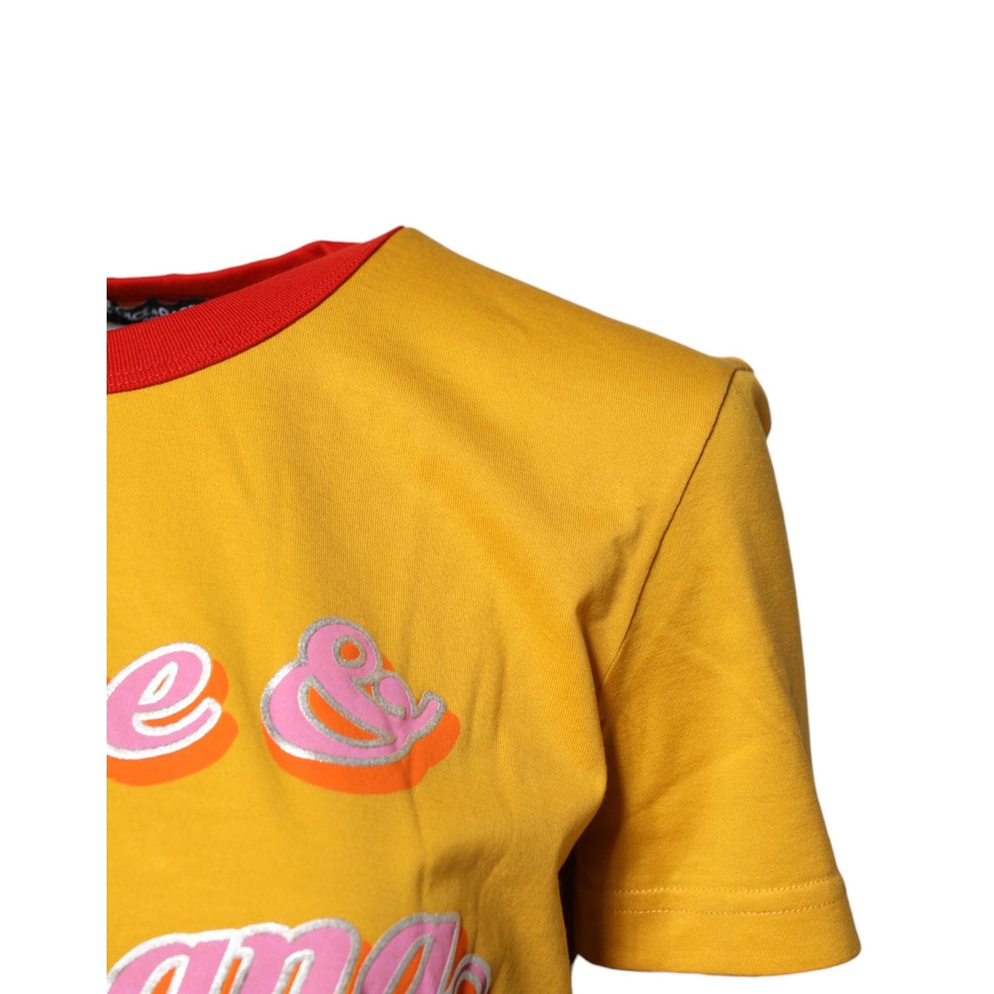 Dolce & Gabbana Yellow Printed Cotton Short Sleeves T-shirt TSH87141-38