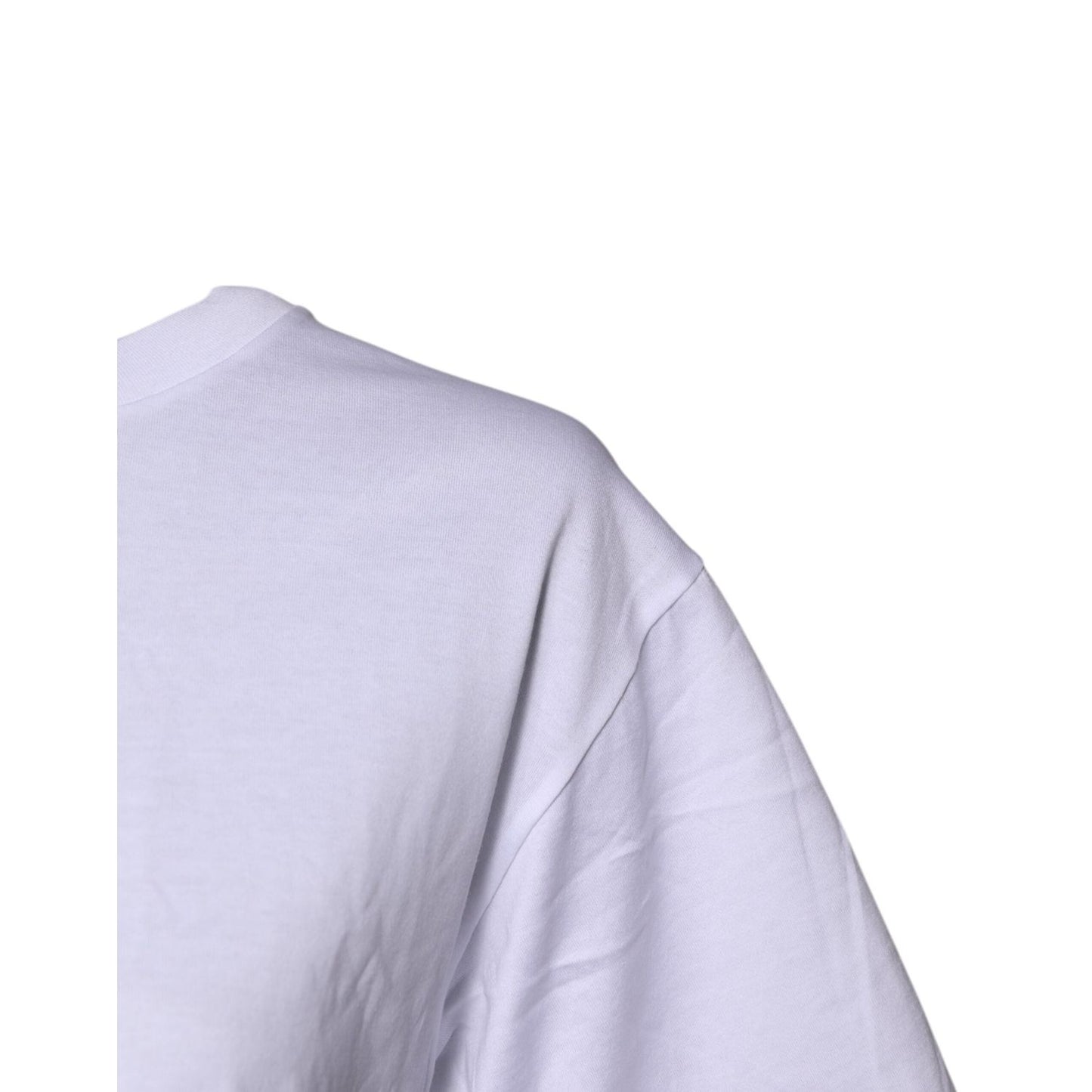 Dolce & Gabbana White Printed Round Neck Top Cotton T-shirt