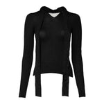Dolce & Gabbana Black Cashmere Ascot Collar Long Sleeve Top