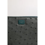 Dolce & Gabbana Green Ostrich Logo Plaque Zip Around Continental Wallet