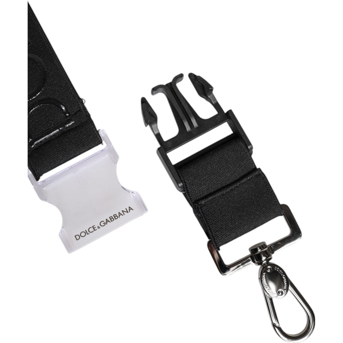 Dolce & Gabbana Black Stretch Polyester Rubberised DG Logo Keychain BEL9270