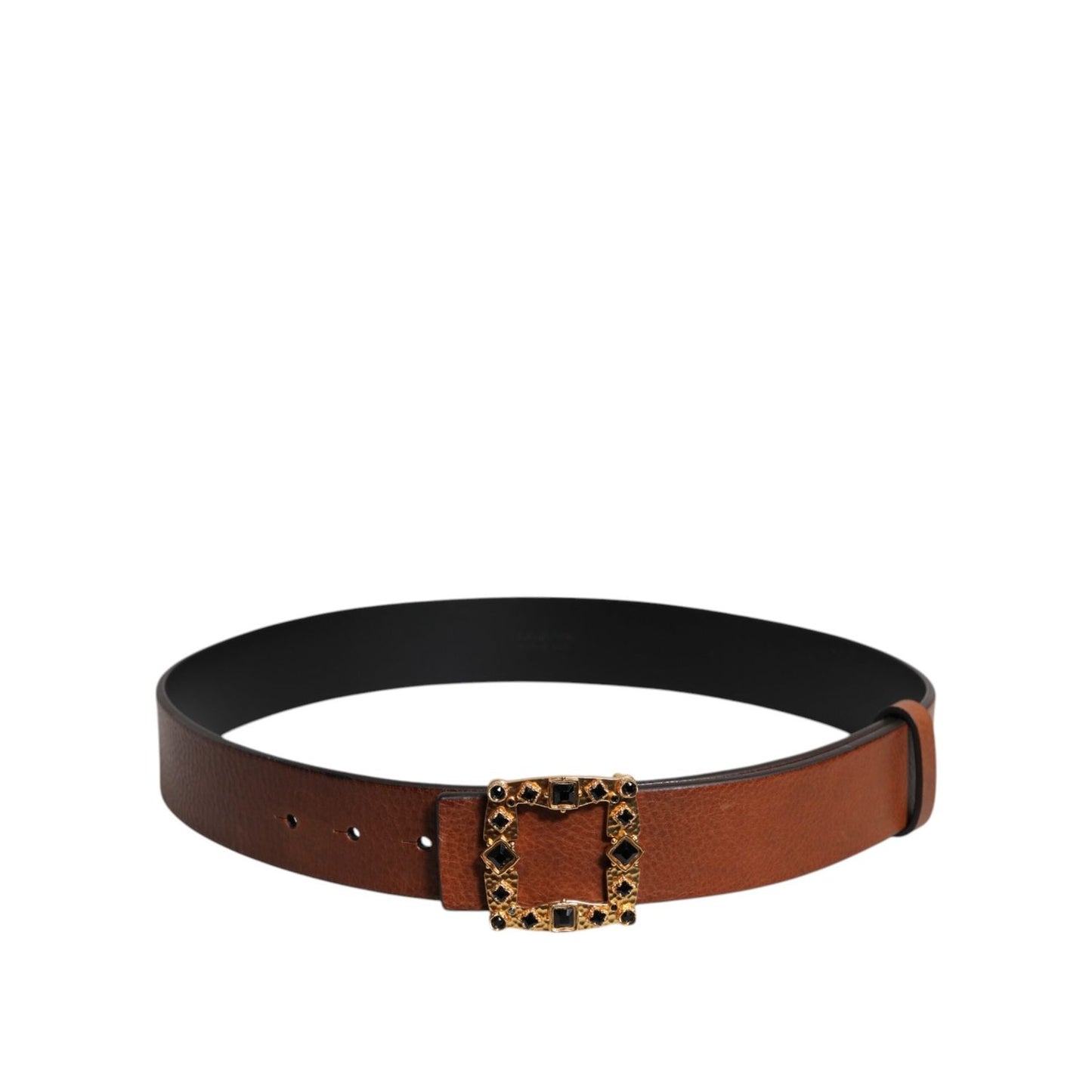 Dolce & Gabbana Brown Leather Gold Crystal Buckle Belt BEL9273-90