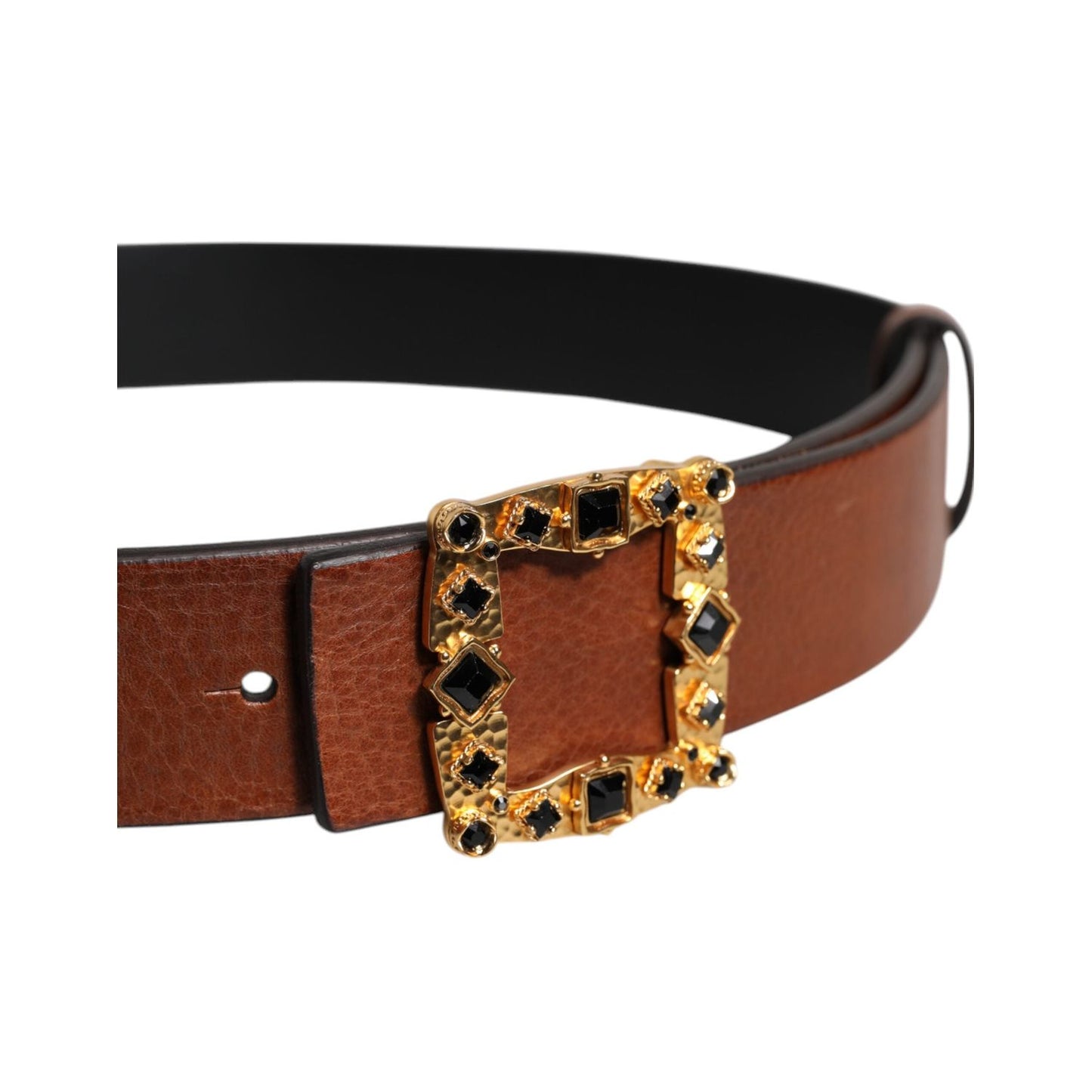 Dolce & Gabbana Brown Leather Gold Crystal Buckle Belt BEL9273-90