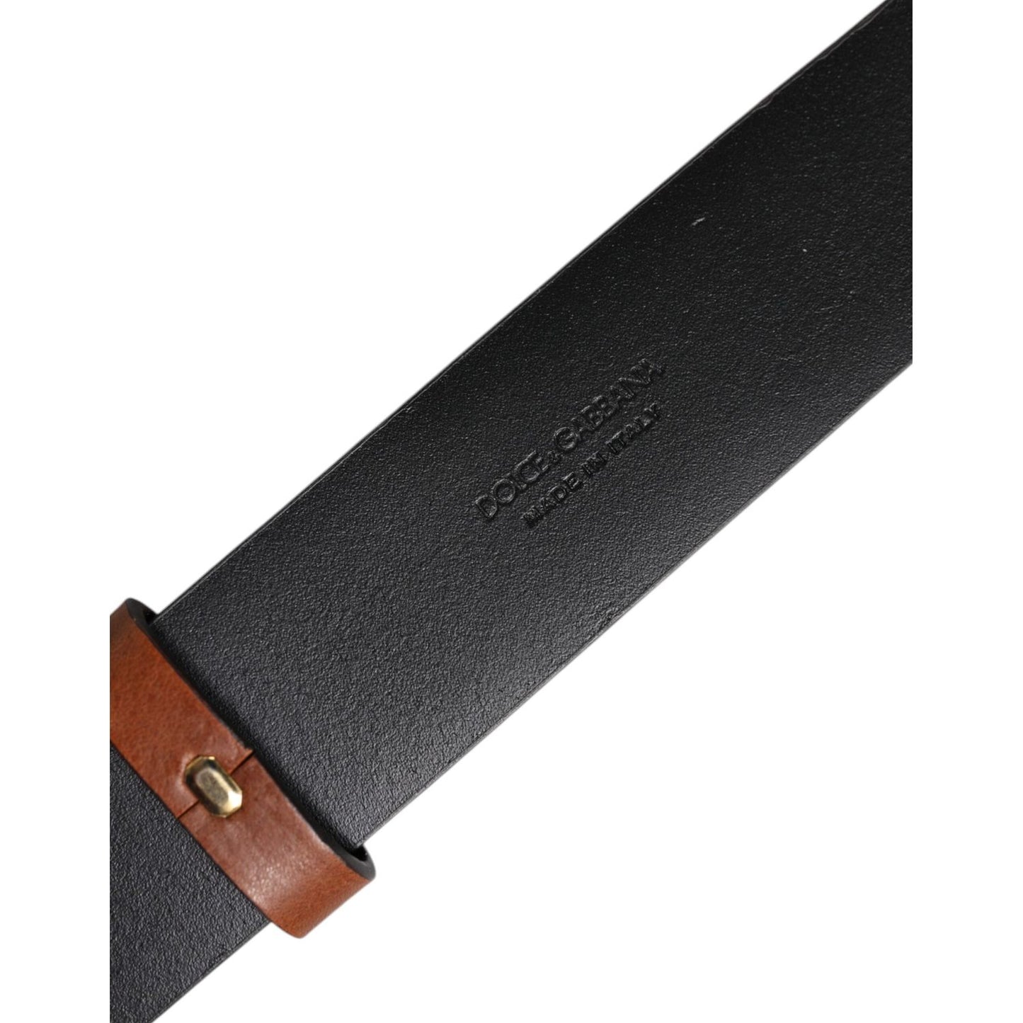 Dolce & Gabbana Brown Leather Gold Crystal Buckle Belt BEL9273-90