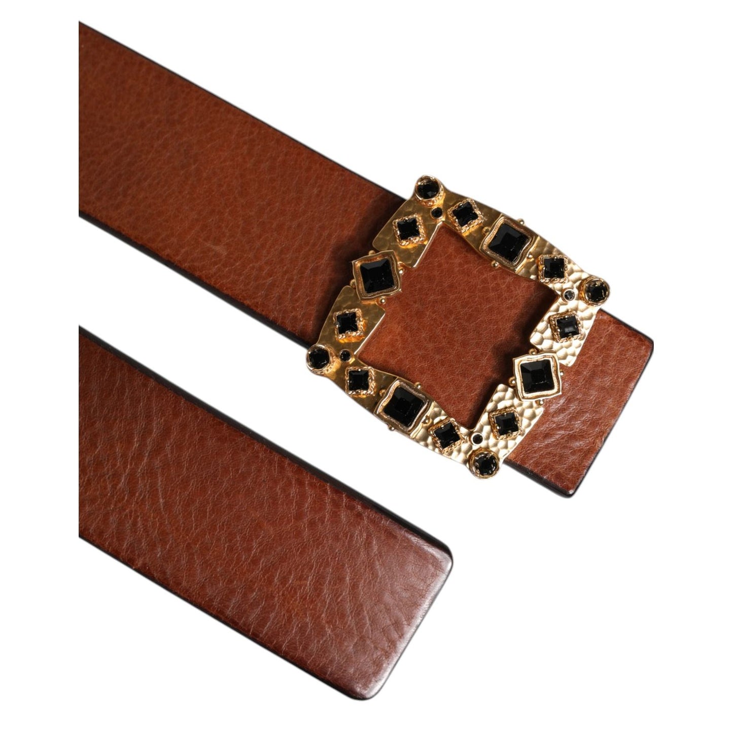 Dolce & Gabbana Brown Leather Gold Crystal Buckle Belt BEL9273-90