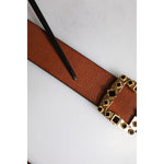 Dolce & Gabbana Brown Leather Gold Crystal Buckle Belt BEL9273-90