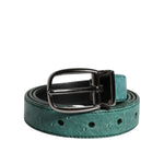 Dolce & Gabbana Green Ostrich Leather Silver Metal Buckle Belt BEL9276-80