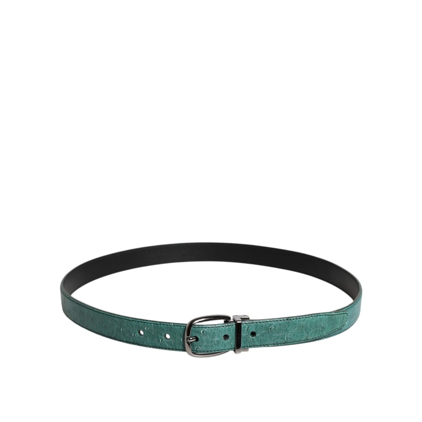 Dolce & Gabbana Green Ostrich Leather Silver Metal Buckle Belt BEL9276-80