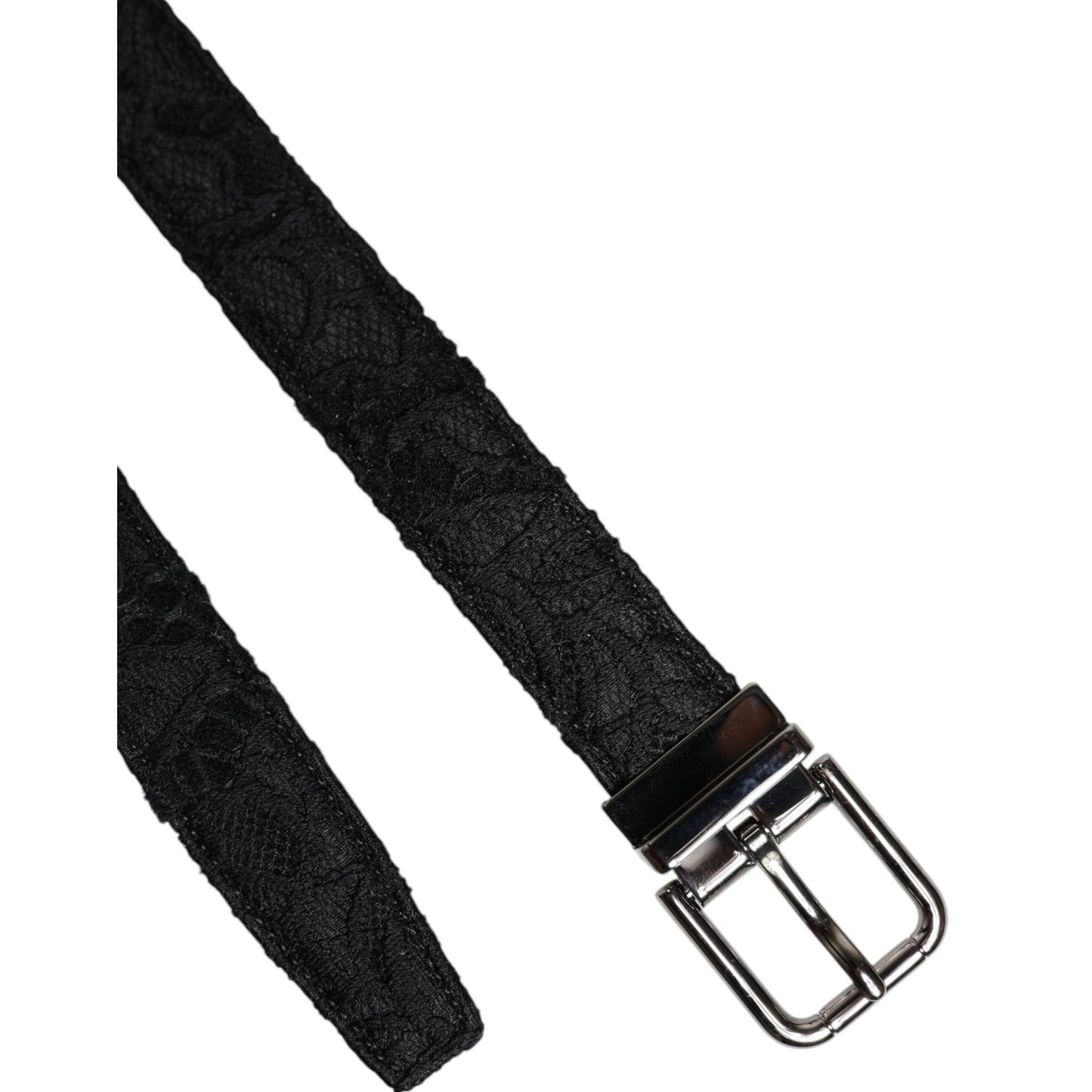Dolce & Gabbana Black Cotton Blend Silver Metal Buckle Belt BEL9281-110