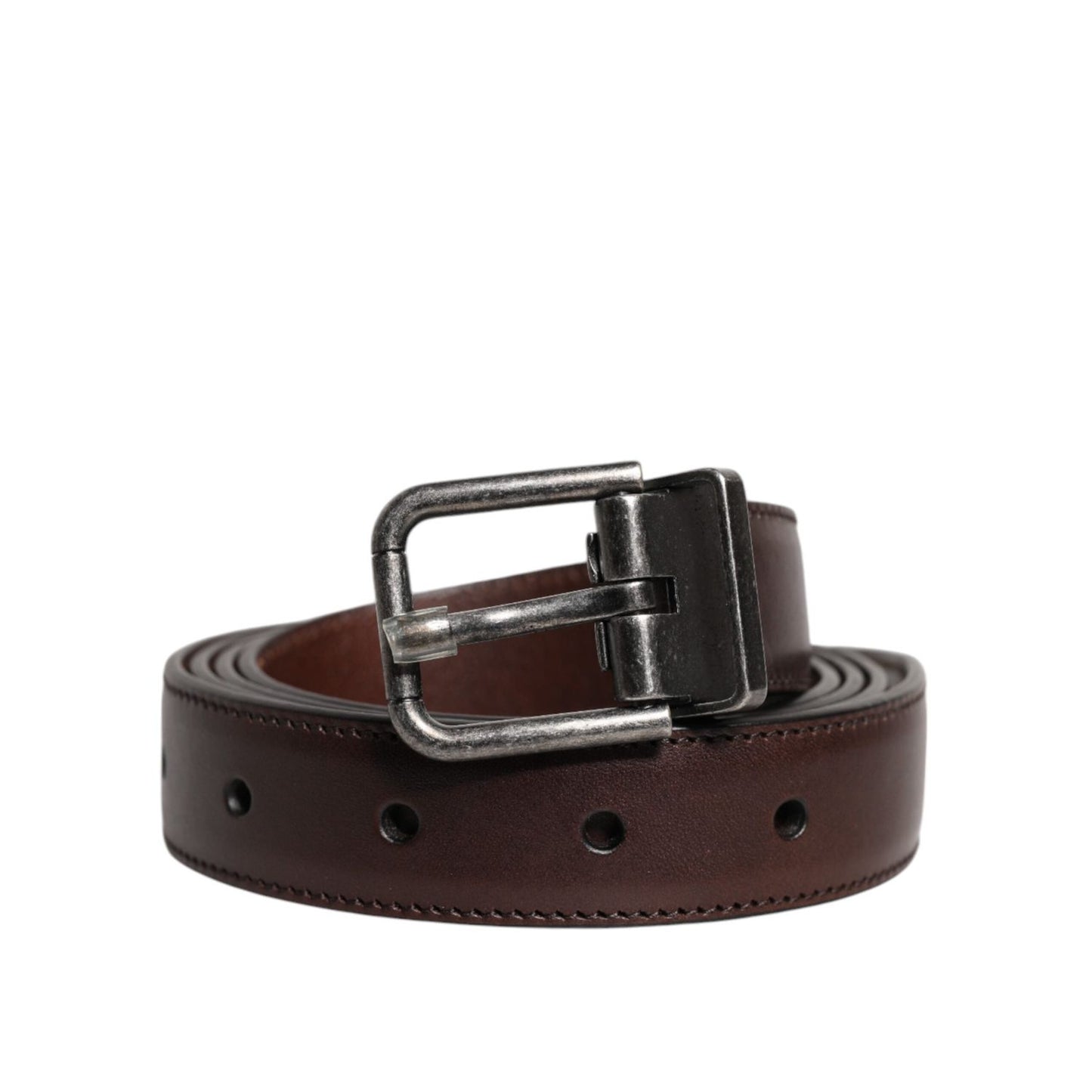Dolce & Gabbana Brown Leather Silver Metal Buckle Belt BEL9283-110