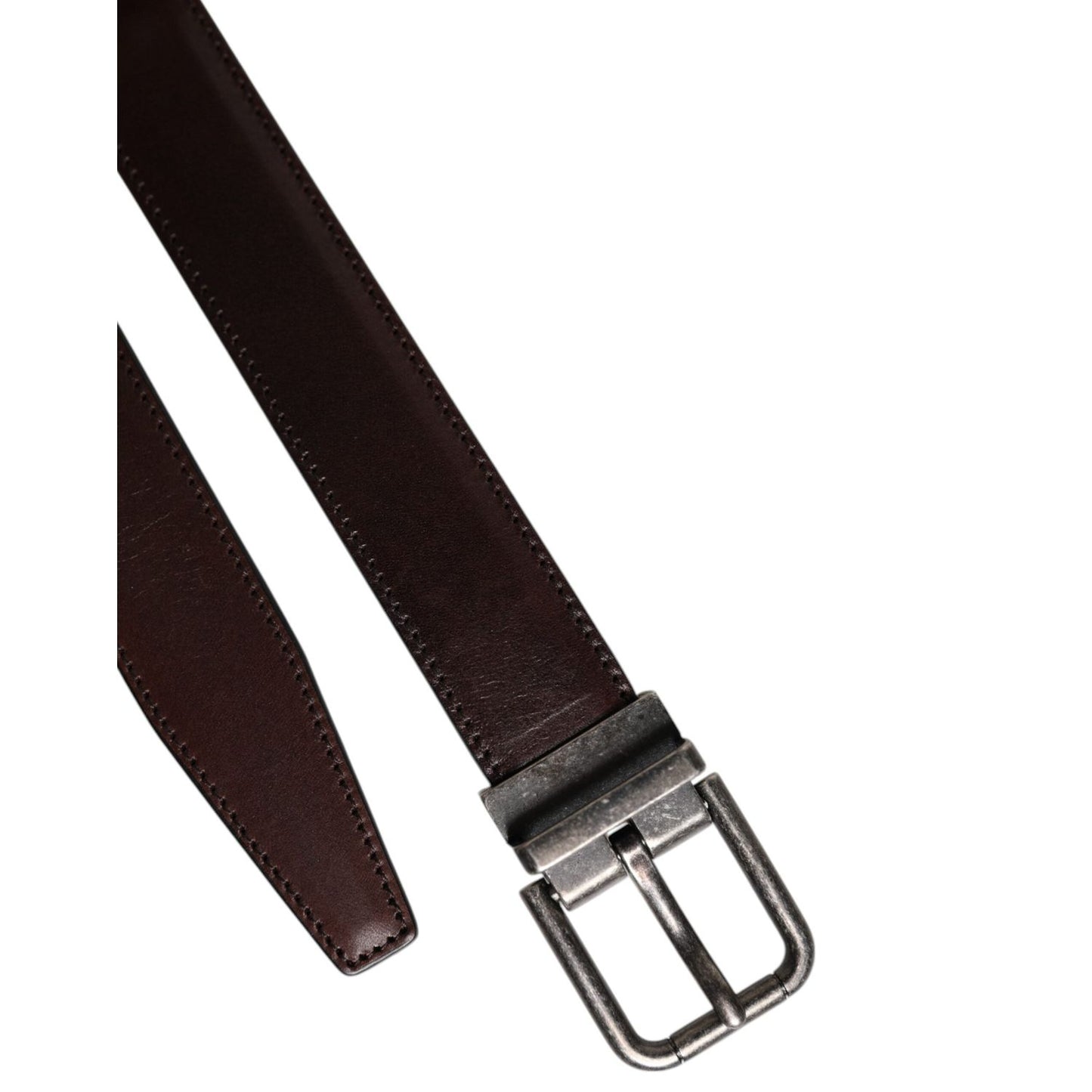 Dolce & Gabbana Brown Leather Silver Metal Buckle Belt BEL9283-110