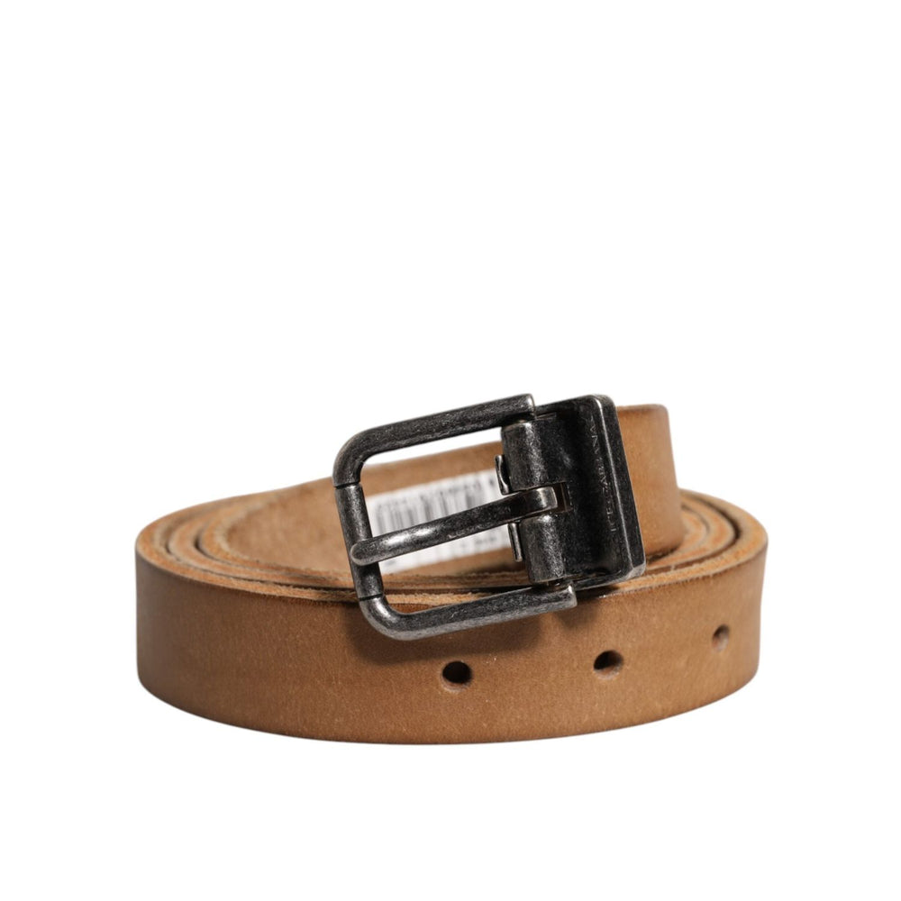 Dolce & Gabbana Brown Leather Silver Tone Metal Buckle Belt BEL9286-90