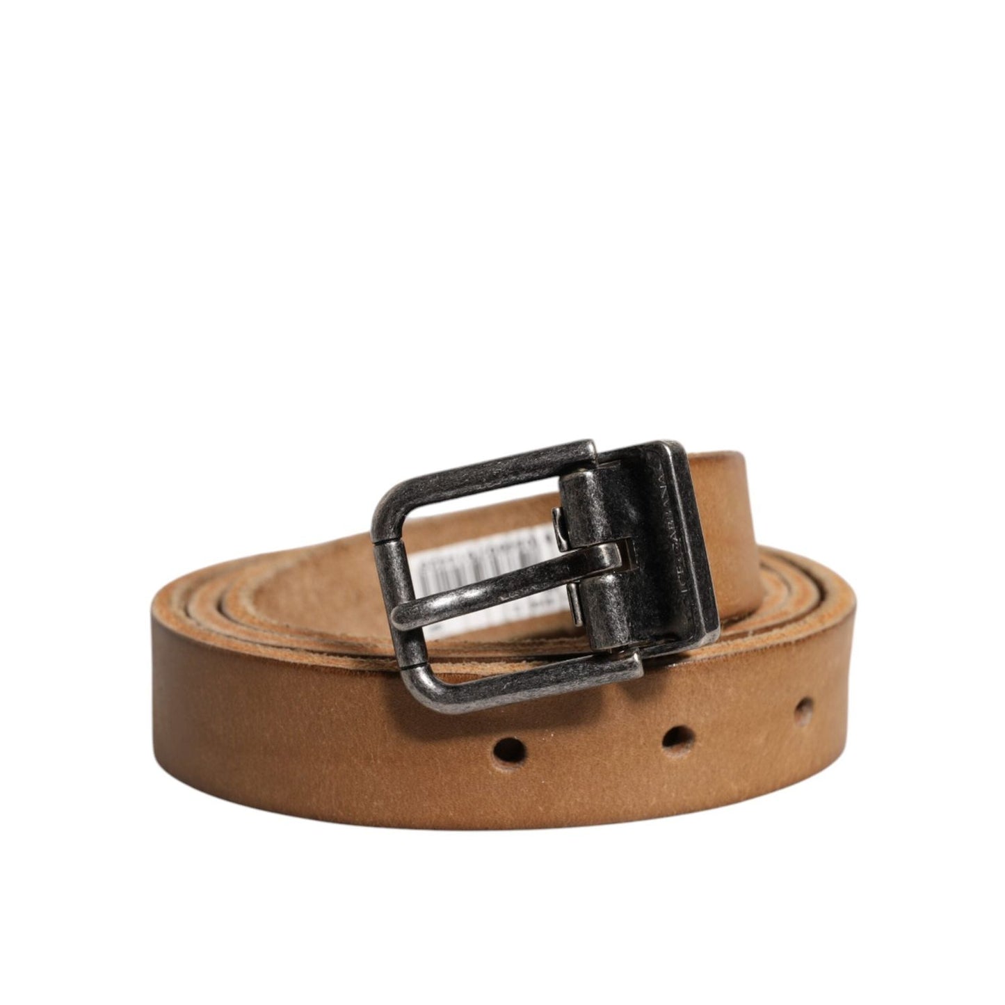 Dolce & Gabbana Brown Leather Silver Tone Metal Buckle Belt BEL9286-90