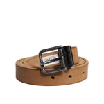 Dolce & Gabbana Brown Leather Silver Tone Metal Buckle Belt BEL9286-90