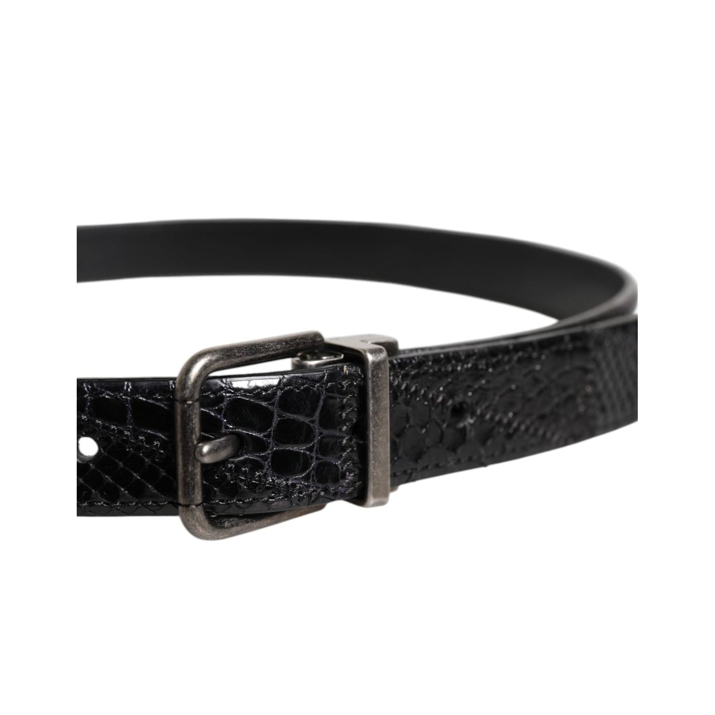 Dolce & Gabbana Black Exotic Leather Metal Logo Buckle Belt BEL9323-90
