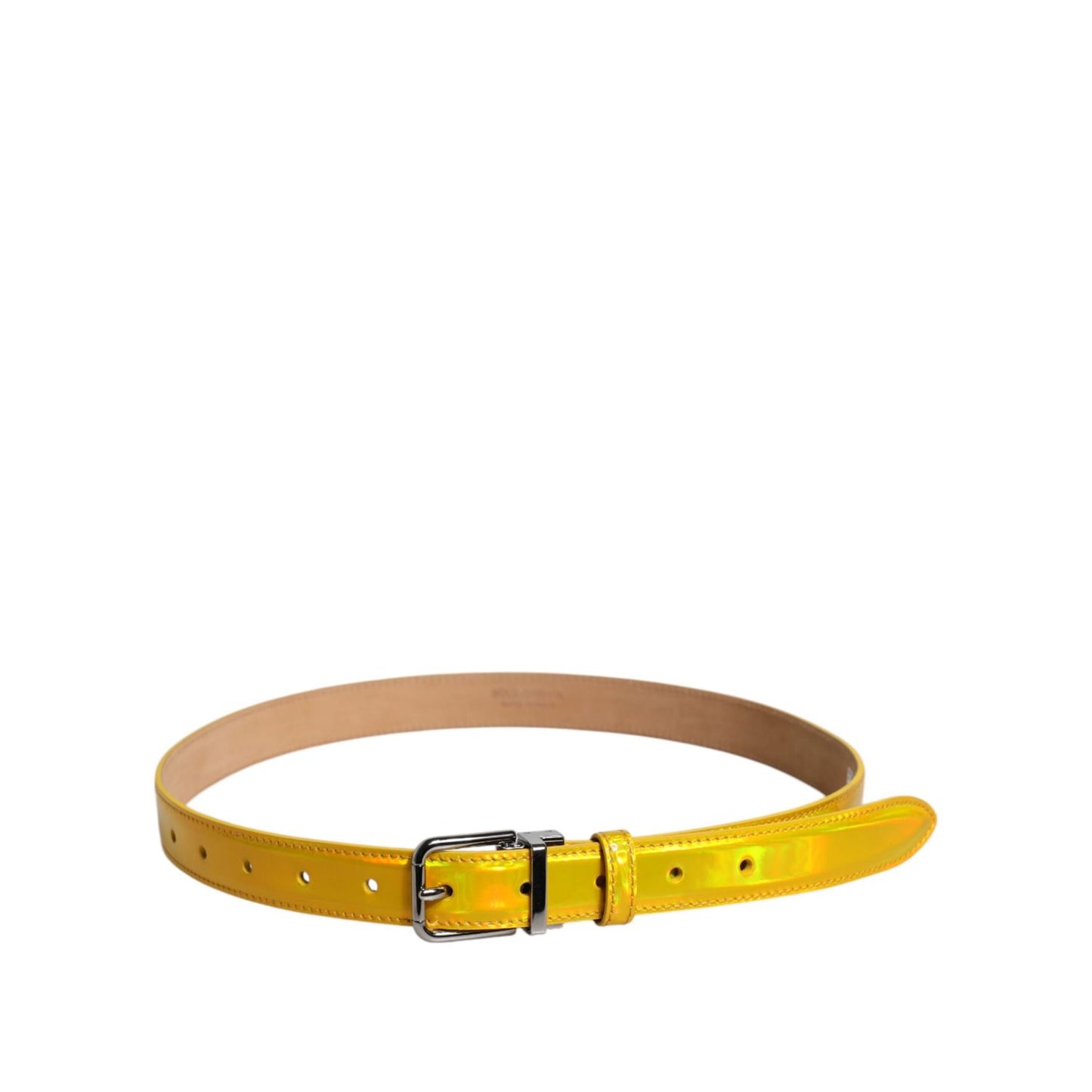 Dolce & Gabbana Metallic Yellow Leather Metal Logo Buckle Belt BEL9324-90
