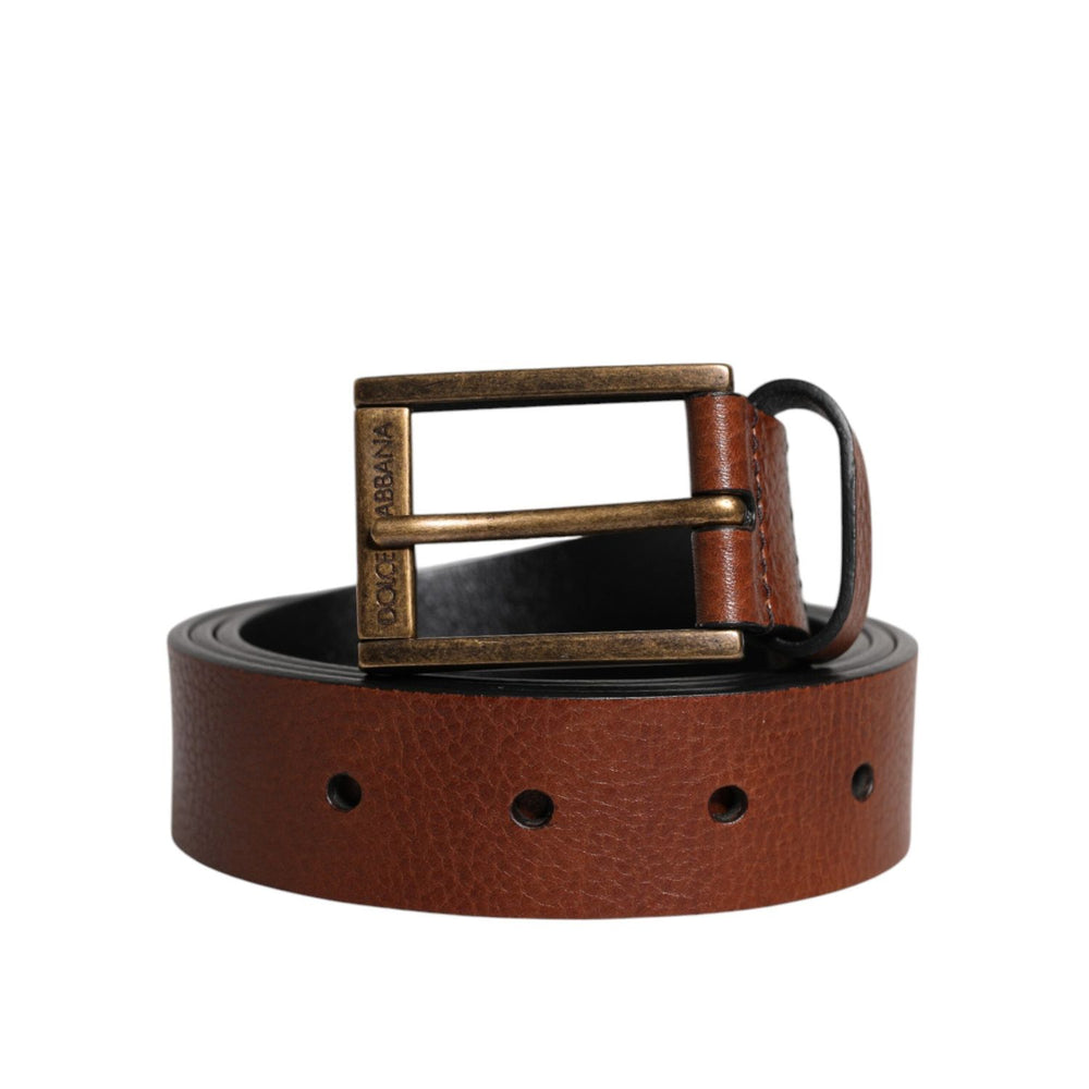 Dolce & Gabbana Brown Calf Leather Classic Metal Buckle Belt BEL9336-105