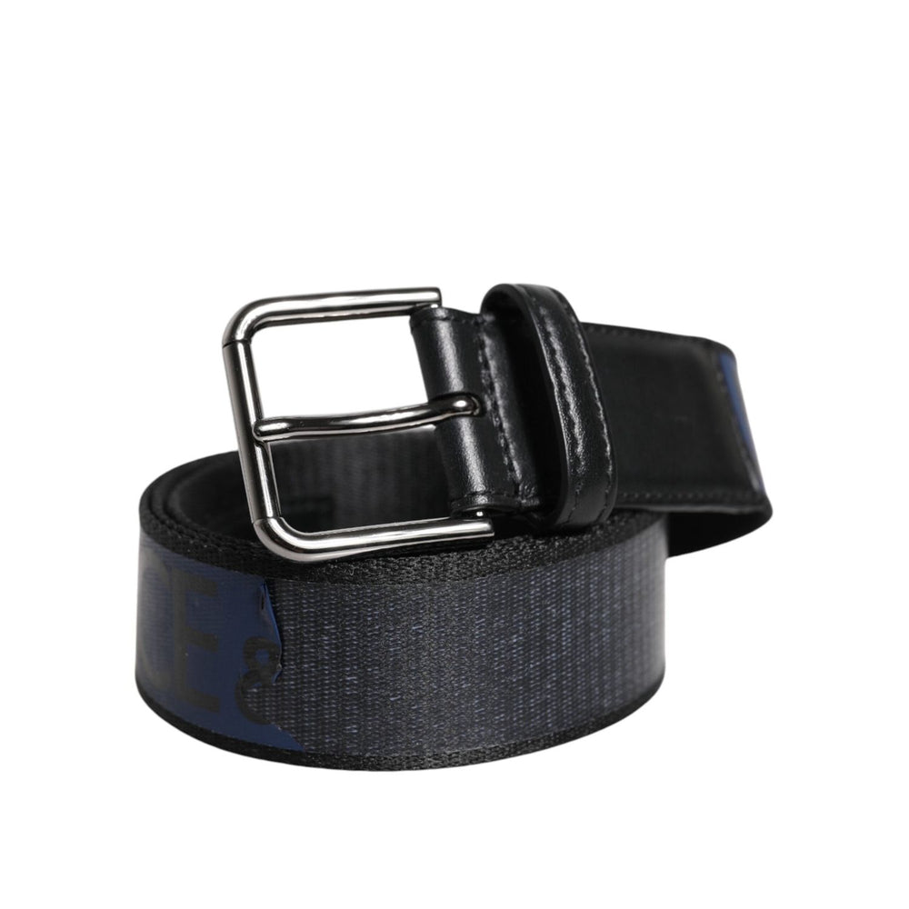 Dolce & Gabbana Black Blue Polyester Printed Metal Buckle Belt BEL9344-90