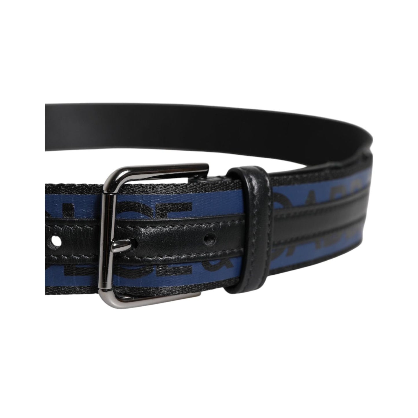Dolce & Gabbana Black Blue Polyester Printed Metal Buckle Belt BEL9344-90