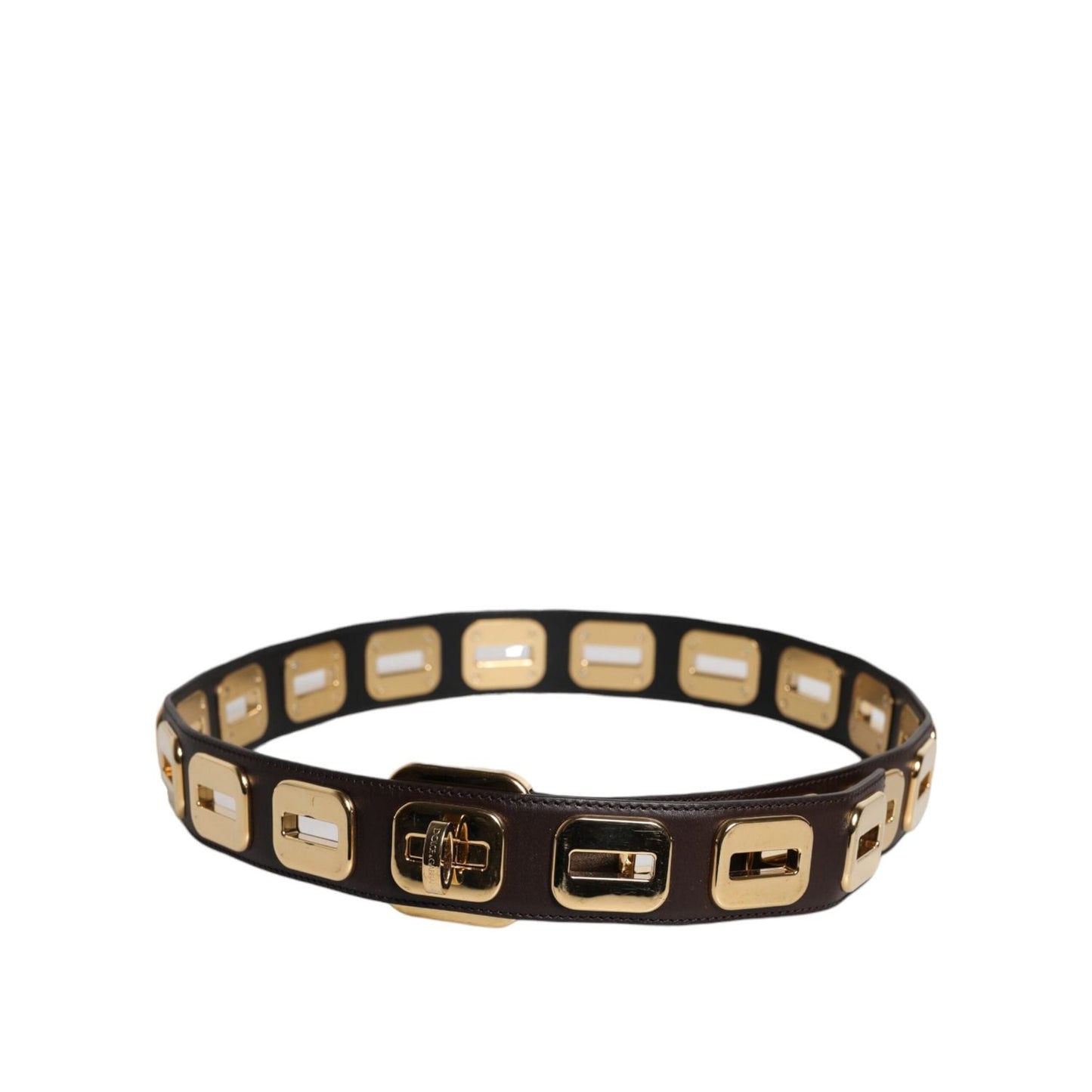 Dolce & Gabbana Dark Brown Leather Gold Rotating Buckle Belt WMB392-90