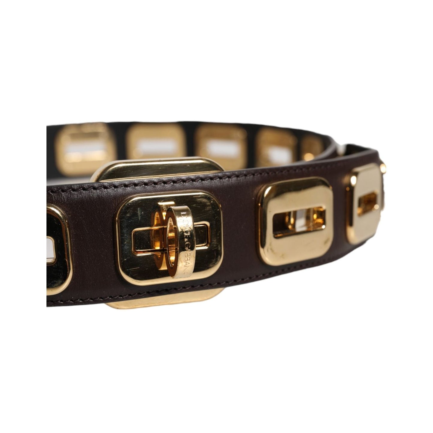 Dolce & Gabbana Dark Brown Leather Gold Rotating Buckle Belt WMB392-90