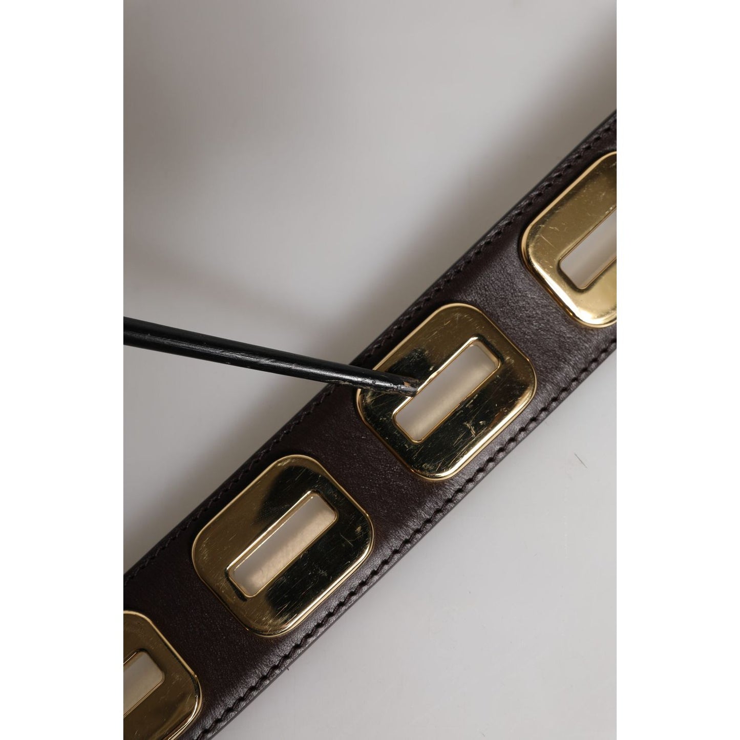 Dolce & Gabbana Dark Brown Leather Gold Rotating Buckle Belt WMB392-90