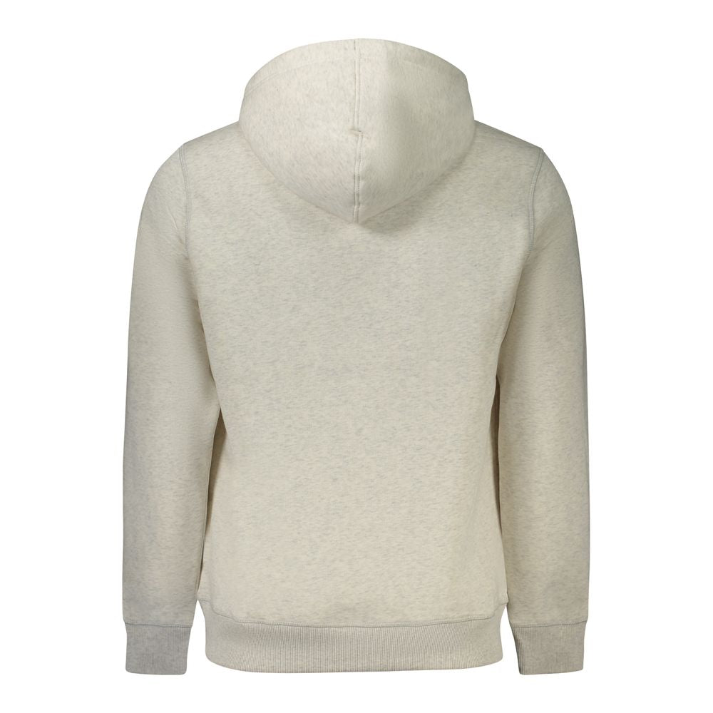 Back view of Calvin Klein gray cotton men's hoodie featuring long sleeves and iconic logo