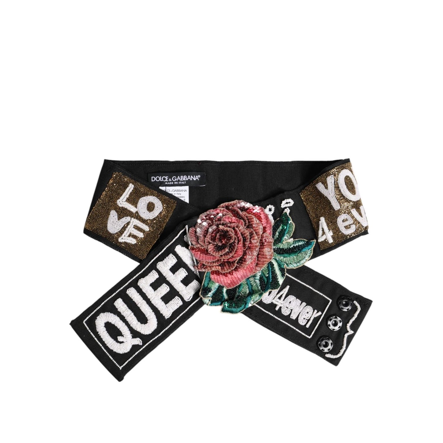 Dolce & Gabbana Black Stretch Multicolor Embellished Waist Belt WMB398-40