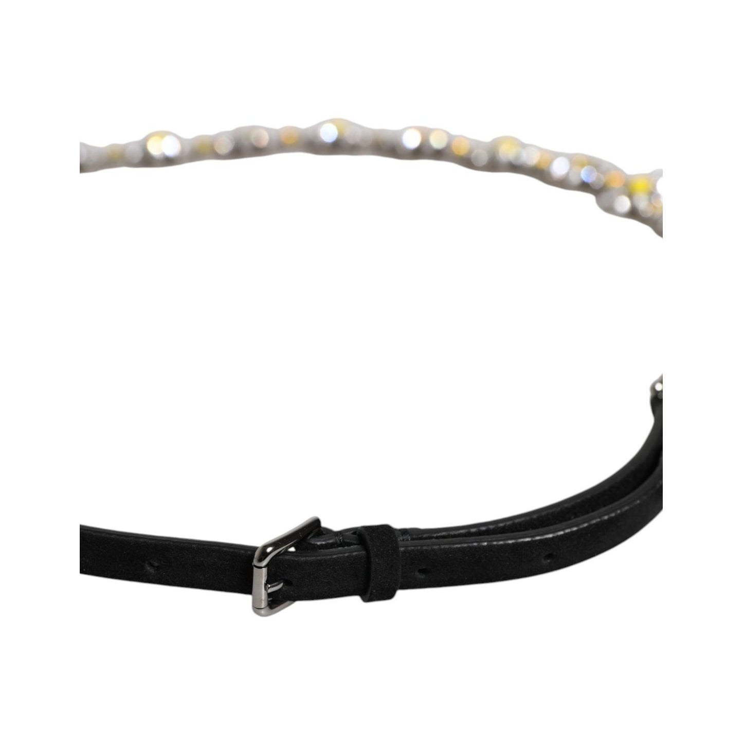 Dolce & Gabbana Black Leather Daisy Crystal Embellish Waist Belt WMB475-85