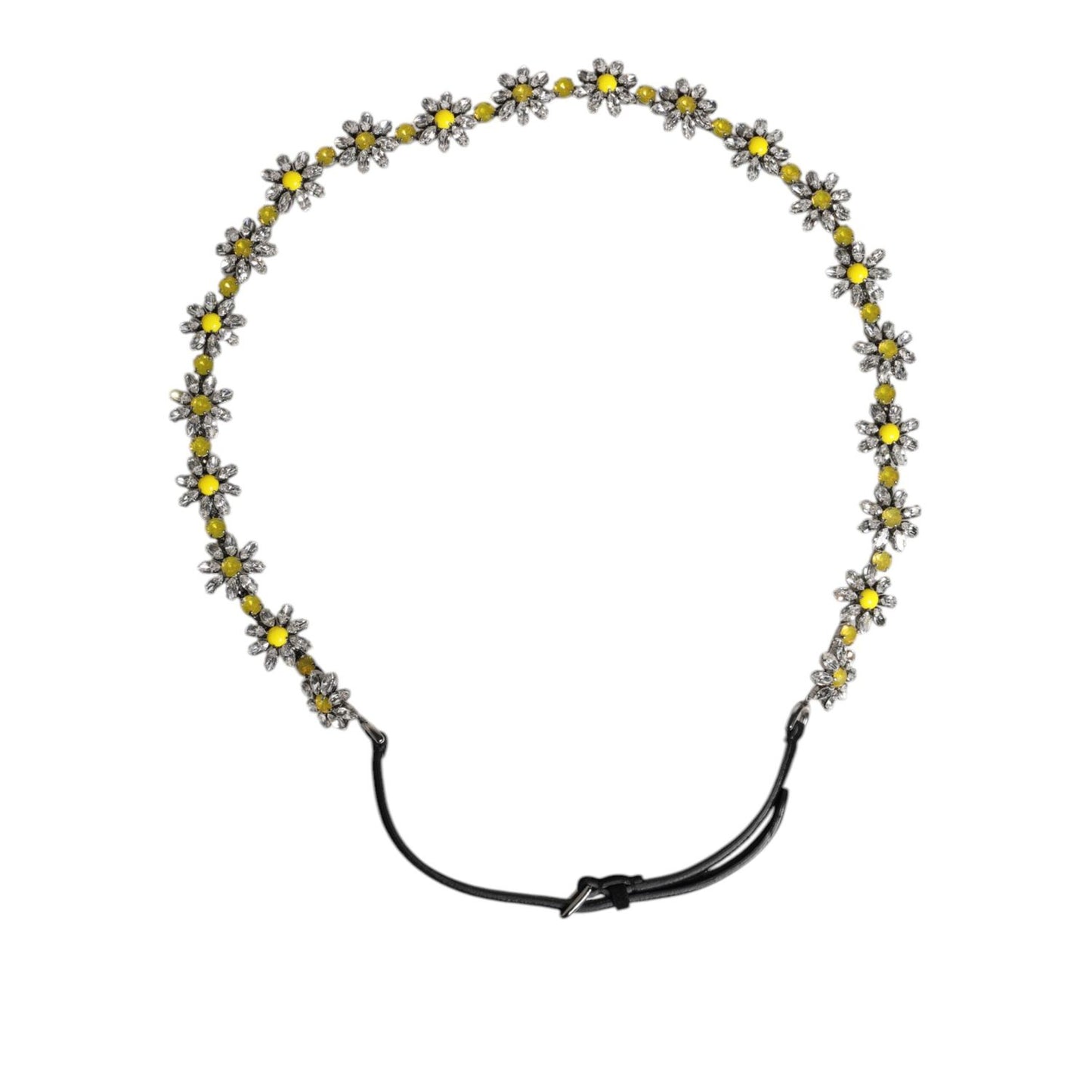 Dolce & Gabbana Black Leather Daisy Crystal Embellish Waist Belt WMB475-85
