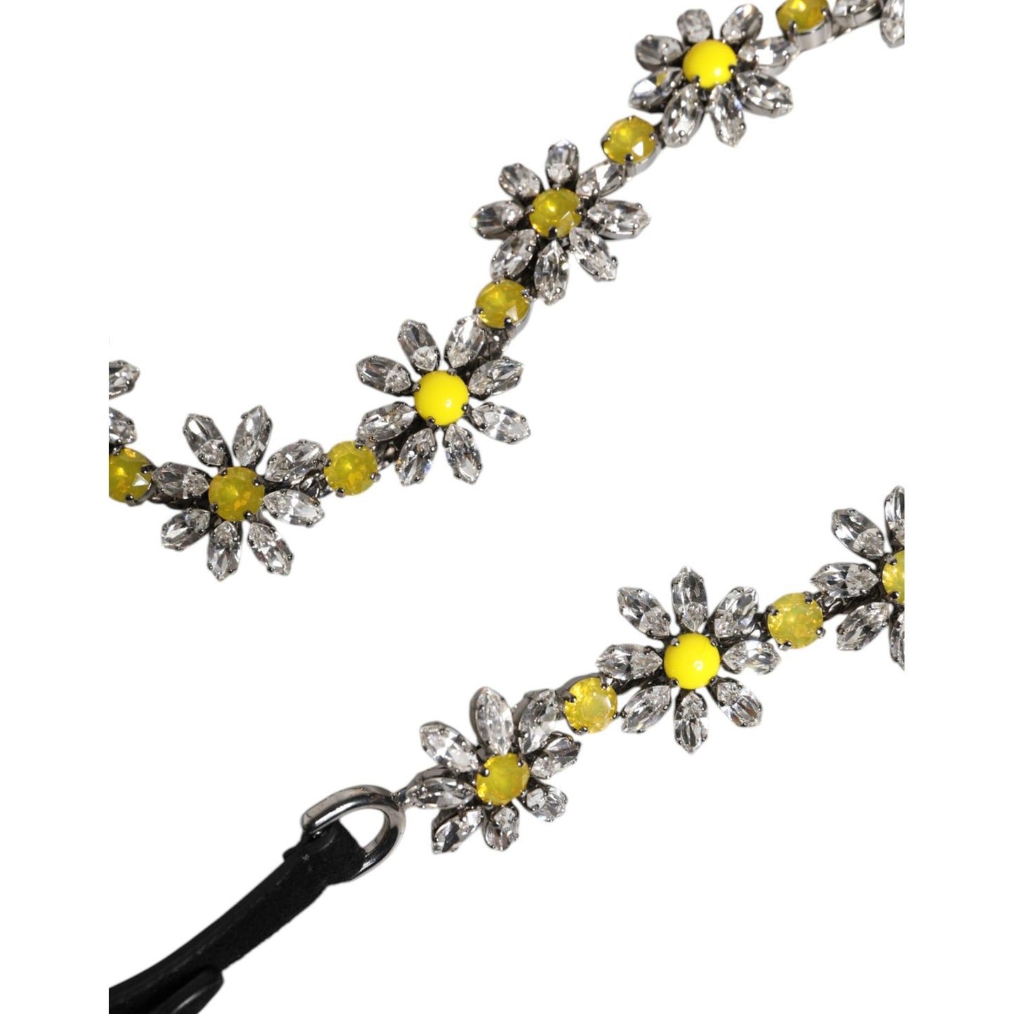 Dolce & Gabbana Black Leather Daisy Crystal Embellish Waist Belt WMB475-85