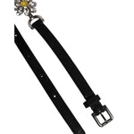 Dolce & Gabbana Black Leather Daisy Crystal Embellish Waist Belt WMB475-85