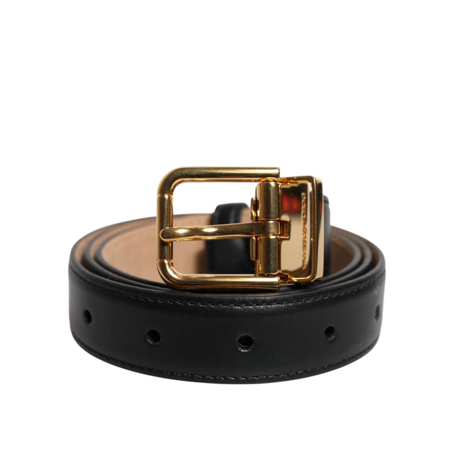 Dolce & Gabbana Black Leather Logo Metal Waist Buckle Belt WMB480-80