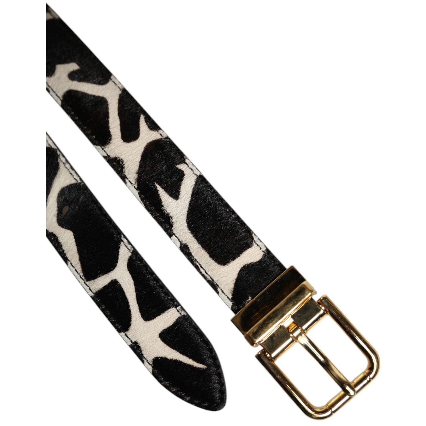 Dolce & Gabbana Brown White Pony Leather Metal Buckle Belt WMB483-75