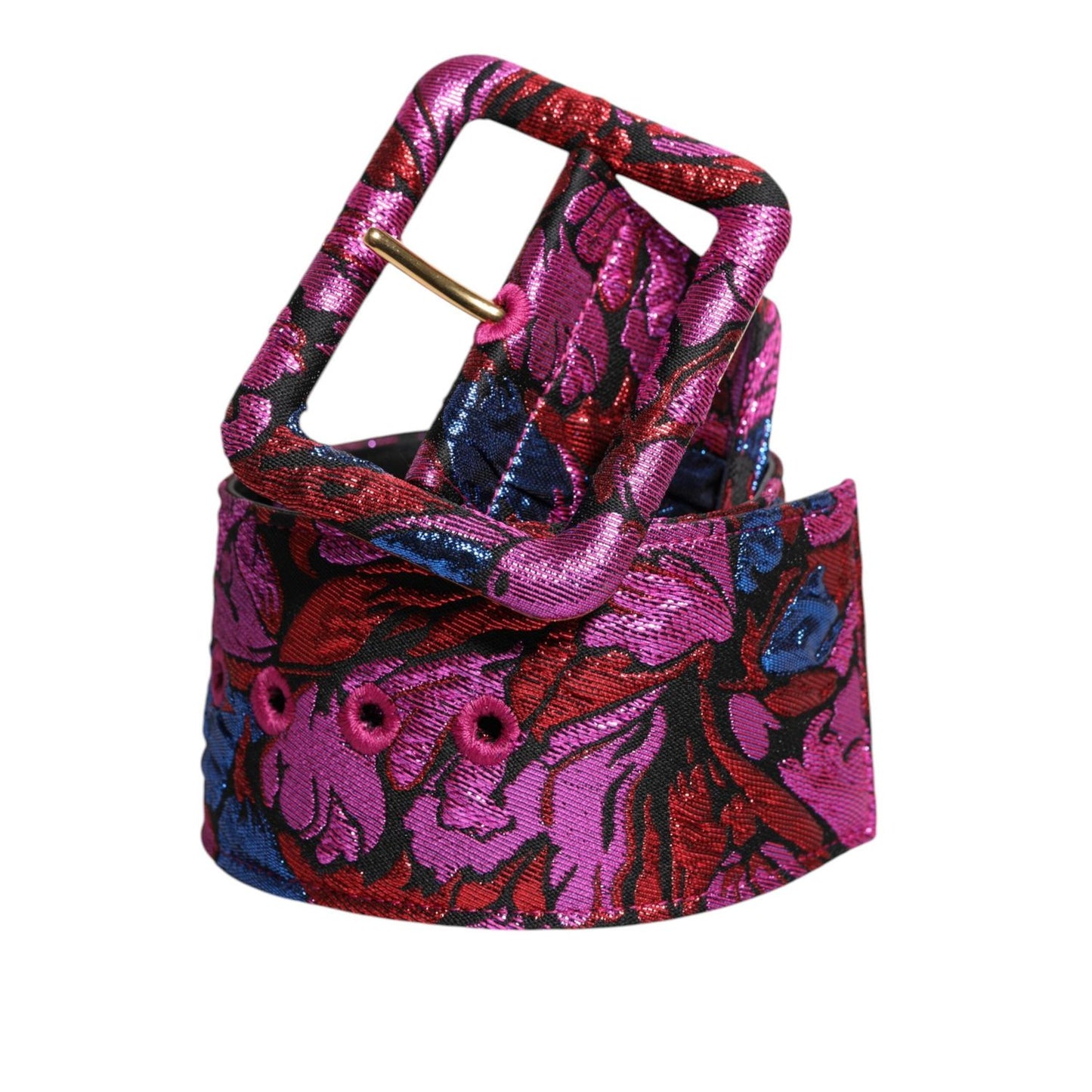 Dolce & Gabbana Multicolor Floral Jacquard Lurex Wide Waist Buckle Belt WMB488-75