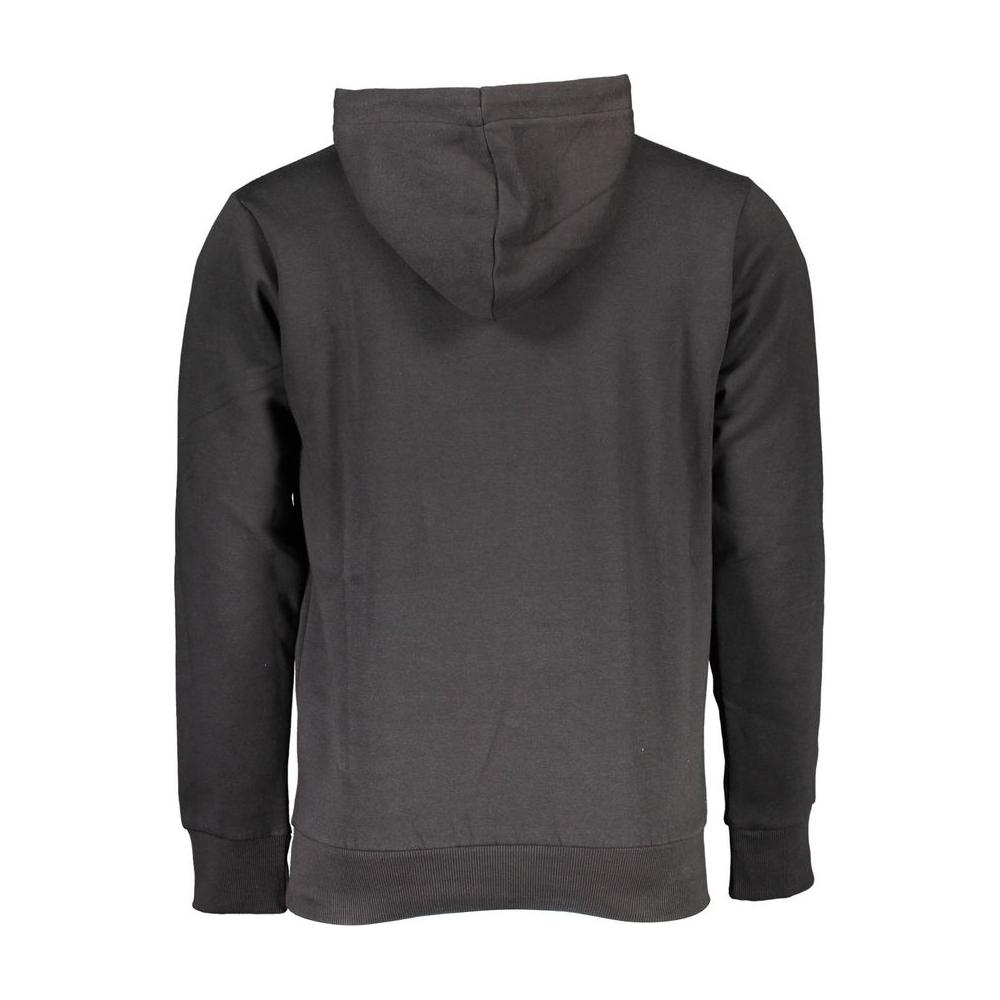 Back view of U.S. Grand Polo black cotton hoodie with long sleeves and hood, featuring embroidery and contrasting details.