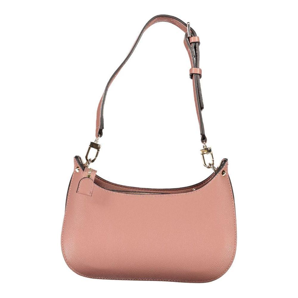 Guess Jeans pink polyethylene handbag with adjustable removable strap, contrast details, and zip closure.
